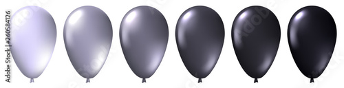 Set of realistic monochrome isolated white, silver and black balloons. Template for a business card, banner, poster, notebook, invitation