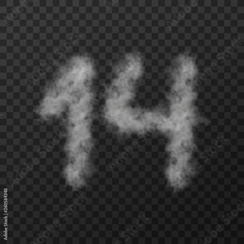 vector design of smoke textured number, fourteen, isolated on transparent background