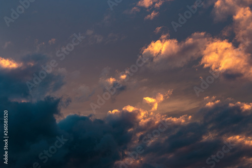 Blue hour closeup storm clouds at sunset