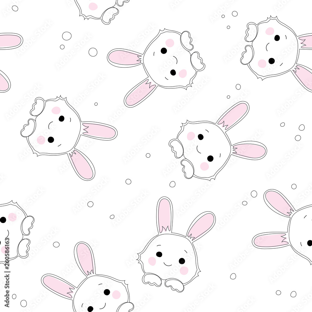 Easter seamless pattern design with bunnies on isolated white background.