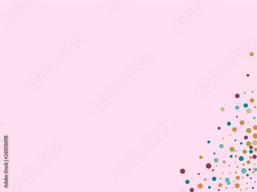 Festive background with multicolored confetti. Yellow, pink, blue circles but against a white background. Flying confetti. © Natallia