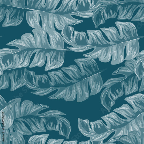Tropical leaves realistic seamless pattern. 