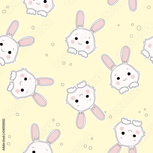 Cute Easter seamless pattern of white bunnies and Easter eggs.