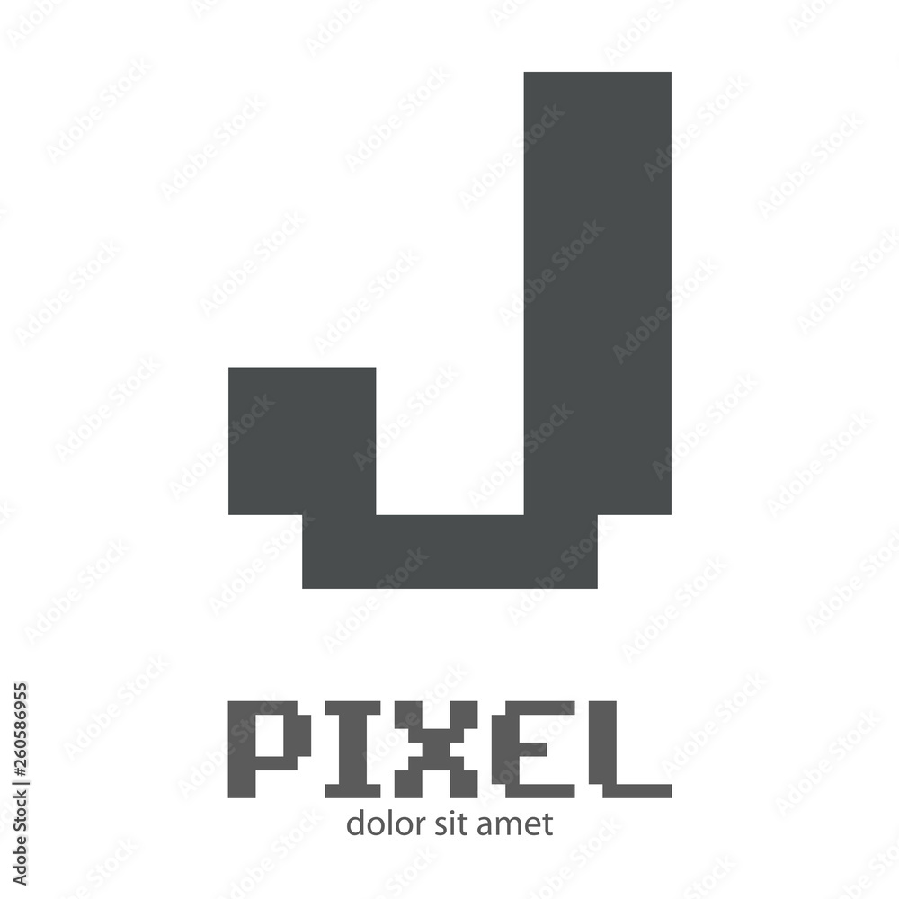Logotipo letra J mayúscula en pixels en color gris