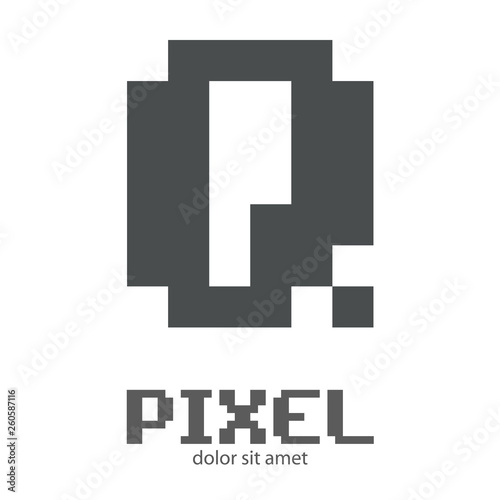 Logotipo letra Q mayúscula en pixels en color gris