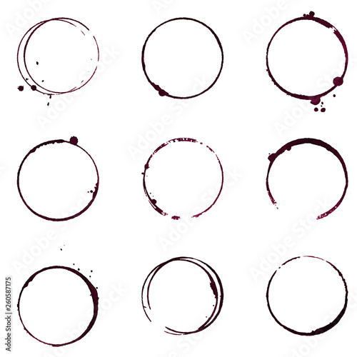 Grunge decorative ring wine stain vector set