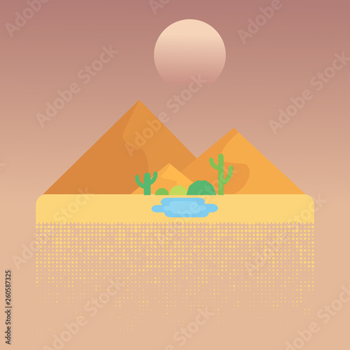 Desert flat design and oasis with Cactus.