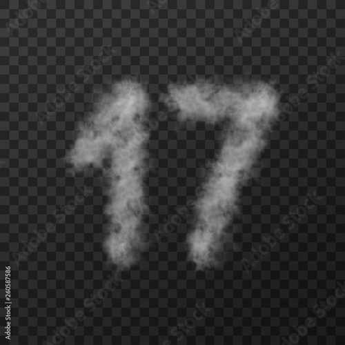vector design of smoke textured number, seventeen, isolated on transparent background