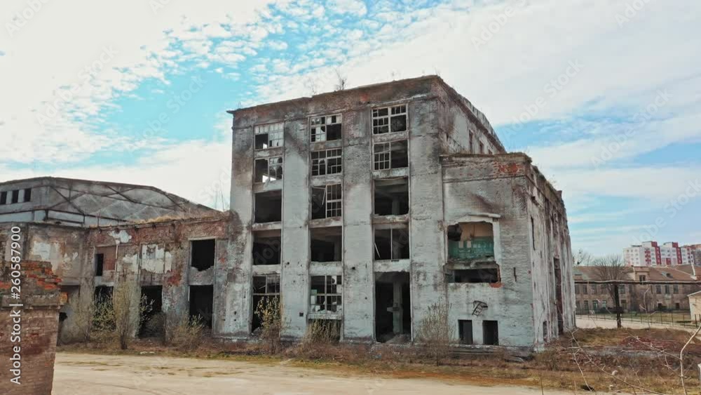 Aerial view of an abandoned industrial plant. Factory ruins. Aerial view of an abandoned industrial plant. Factory ruins.
