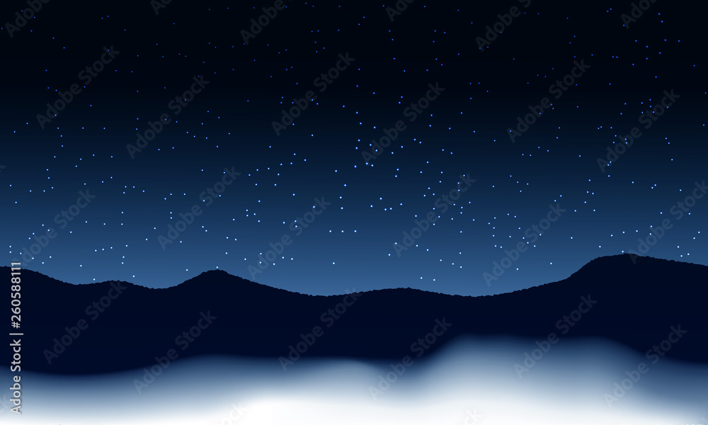 Sky night on star in mountain and mist.