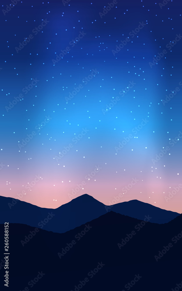 Aurora lights and star on sky in mountain.