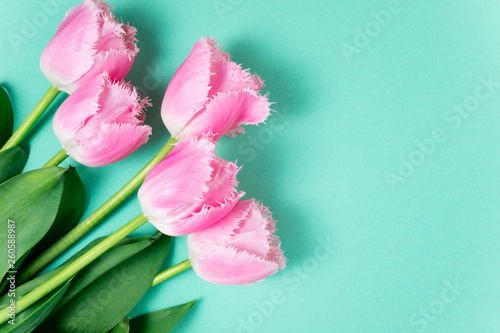 Spring flowers. Bouquet of tulips flowers on stone background. Holidays, Easter, 8 march, happy birthday, anniversary, wedding, congratulations card concept. Copy space