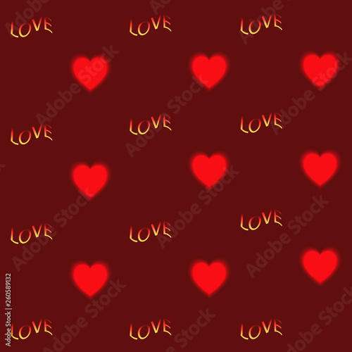 Heart and text love on red background .
