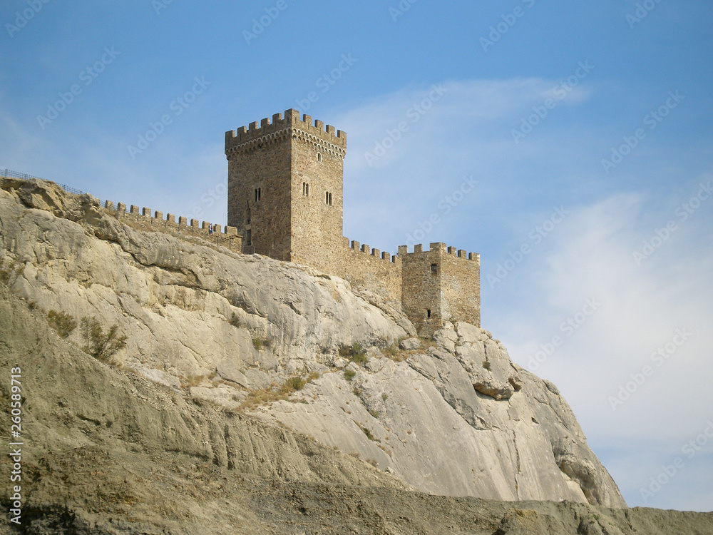 Genoese fortress view from the sea. City Sudak. Crimea