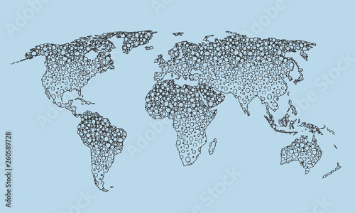 Best doodle world map for your design. Hand drawn freehand editable sketch. Planet Earth simple graphic style. Vector line illustration