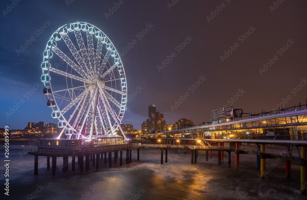 Popular ferris wheel on the pier of Scheveningen, The Hague.
