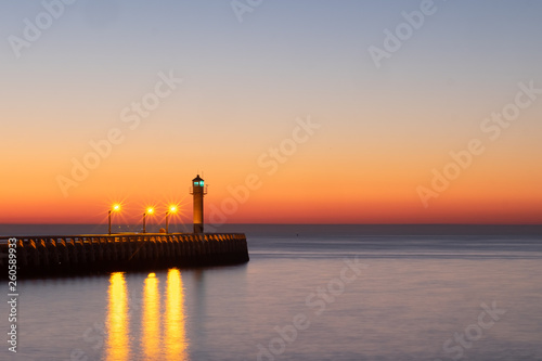 Long exposure image of the Nieuwpoort lighthouse at sunset
