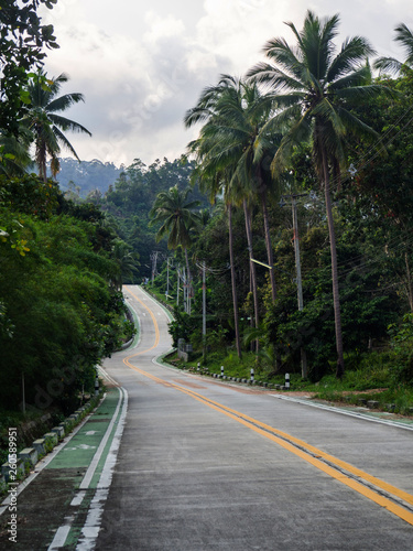 The beautiful roads of Koh Phangan go into the distance. Thailand © alexkazachok