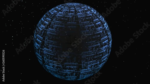 Digital globe, rotating on black.