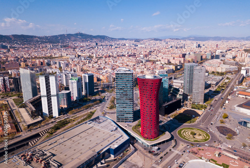 Aerial view square of the Europe at Gran Via district. Barcelona, Catalonia
