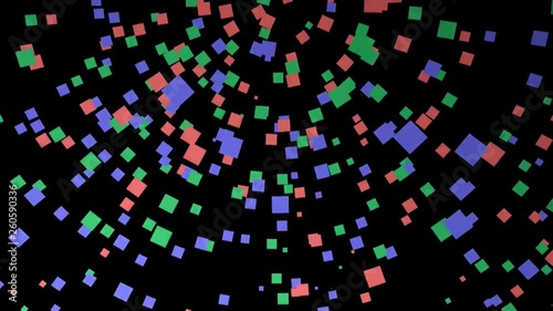 Moving color cubes on black - abstract background.
