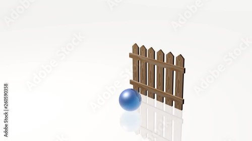 Blue ball, overcoming fence, on white background - business success allegory.