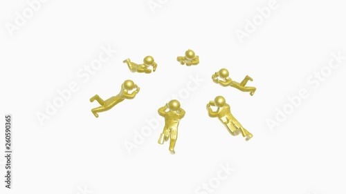 Yellow mans, rotating on white - teamwork allegory.