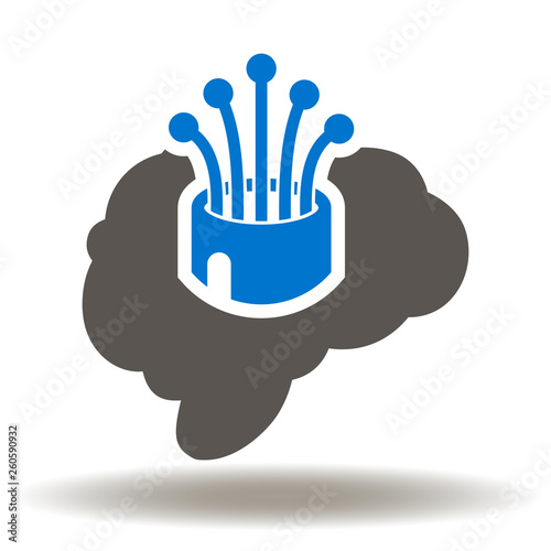 Optic cable fiber brain icon vector. Smart wire connection logo. Modern optical connect technology.