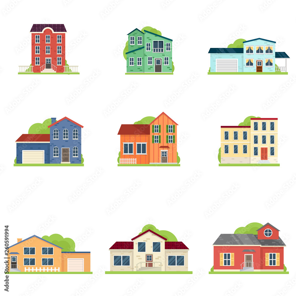 Set of different type of house in village or city apartment