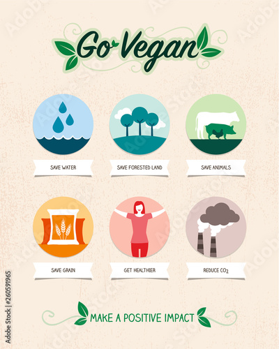 Vegan diet benefits infographic with icons