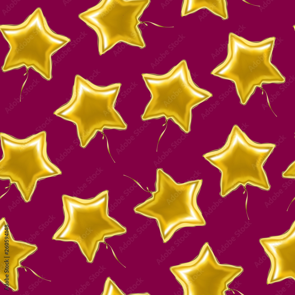 Realistic Detailed 3d Star Balloon Seamless Pattern Background. Vector Realistic Detailed 3d Star Balloon Seamless Pattern Background. Vector
