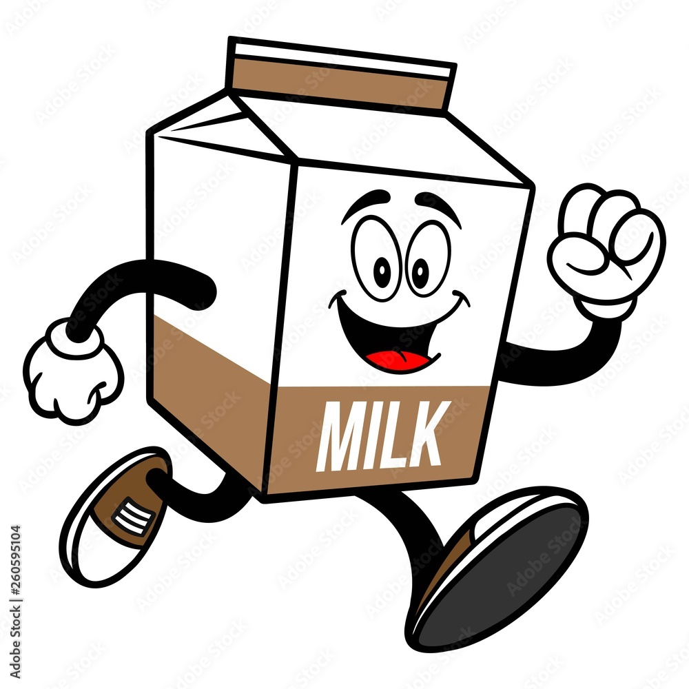 Chocolate Milk Carton Mascot Running A cartoon illustration of a