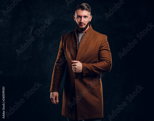 Tableau sur toile Portrait of a stylish male wearing the demi-season coat