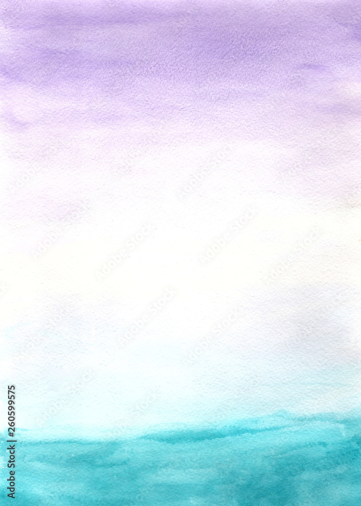 Hand drawn purple white blue gradient watercolor background