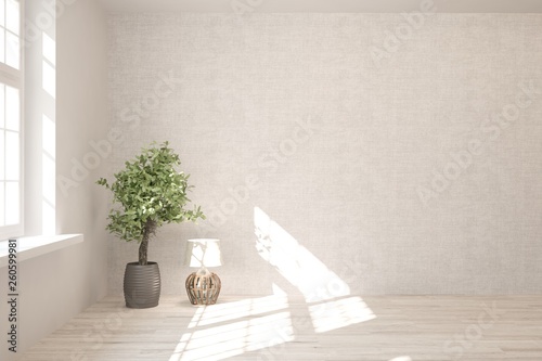 Fototapeta Naklejka Na Ścianę i Meble -  White minimalist empty room. Scandinavian interior design. 3D illustration