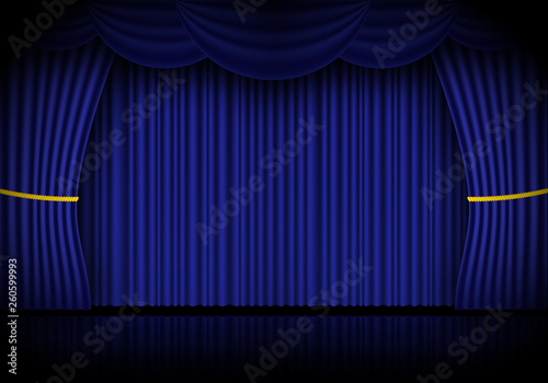 Blue curtain opera, cinema or theater stage drapes