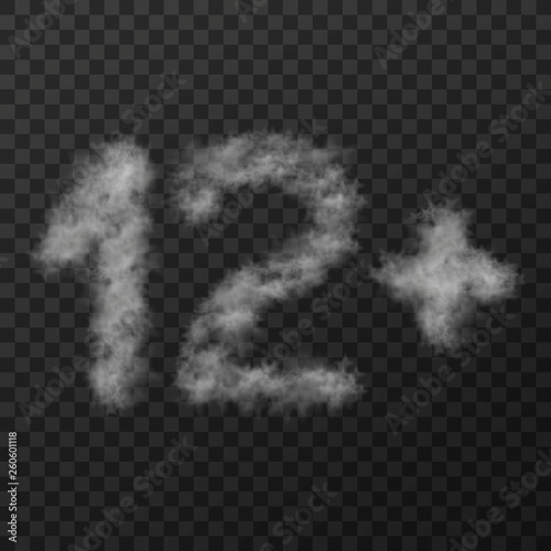 vector design of smoke textured number means twelve plus, isolated on transparent background