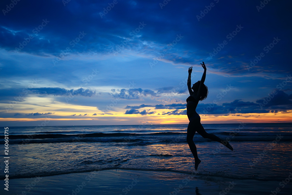 meditation and yoga on the beach / summer vacation concept health beauty, summer vacation yoga classes on the sea shore