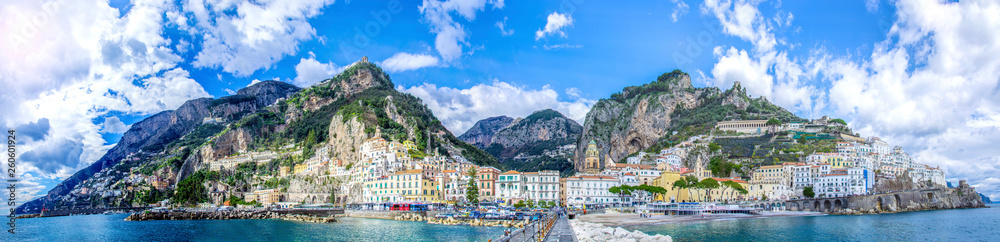 Panoramic view of the town of Amalfi on coast in Italy - obrazy, fototapety, plakaty 