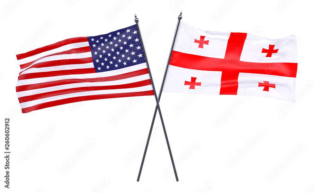 USA and Georgia, two crossed flags isolated on white background. 3d image USA and Georgia, two crossed flags isolated on white background. 3d image