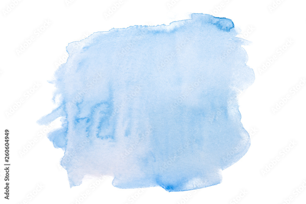 Watercolor stain on white background isolated. Element with paint and watercolor paper texture. Background for design of postcards and print.