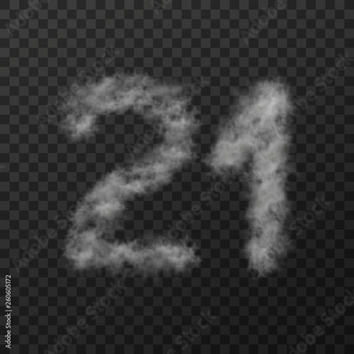 vector design of smoke textured number means twenty one, isolated on transparent background