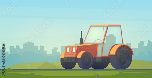 Farm tractor. Service vehicle. Heavy machinery for field and earthworks.