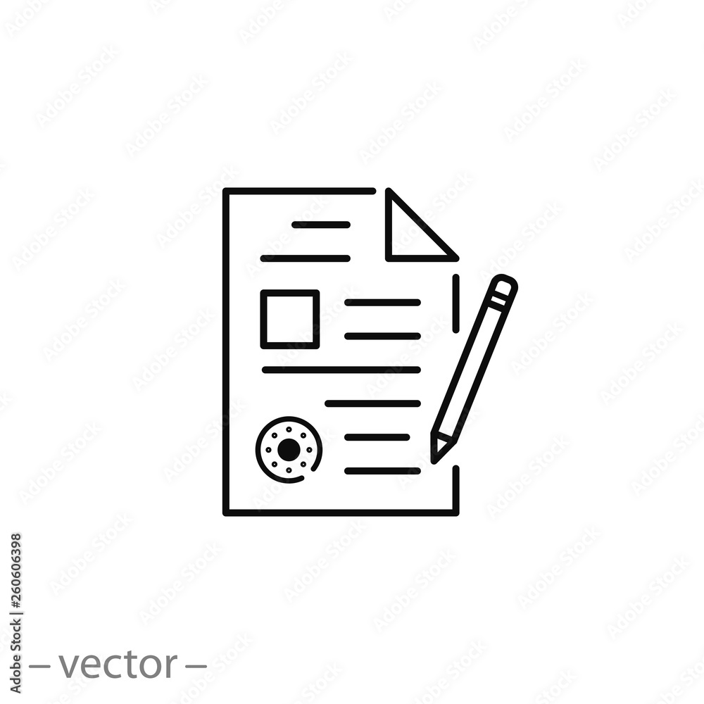 application form icon, documents with stamp line sign on white background - editable stroke vector illustration eps10 application form icon, documents with stamp line sign on white background - editable stroke vector illustration eps10