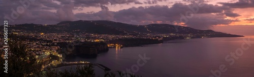 Panoramic view at sunset of Sorrento bay, Italy