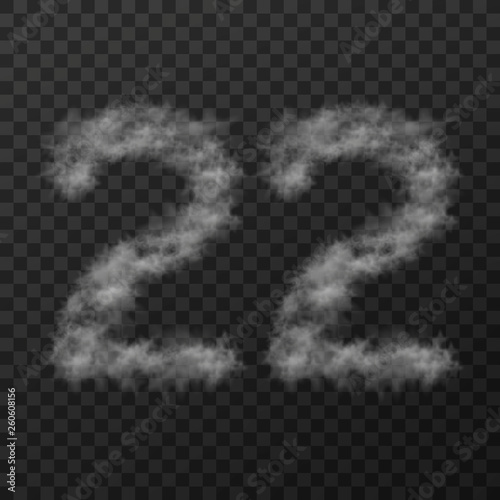 vector design of smoke textured number means twenty two, isolated on transparent background