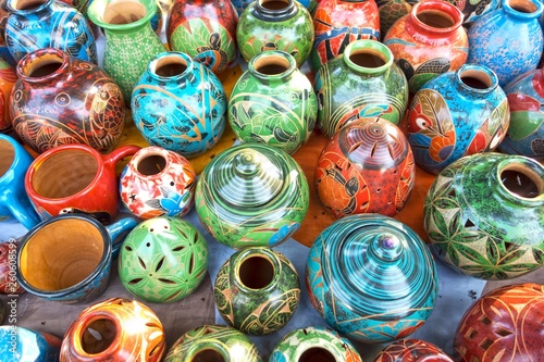 Obraz na płótnie Assortment of Traditional Costa Rica Porcelain Pottery and Crafts sold as Colorf