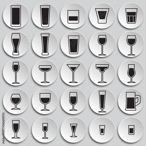 Glasses icons set on plates background for graphic and web design. Simple vector sign. Internet concept symbol for website button or mobile app.