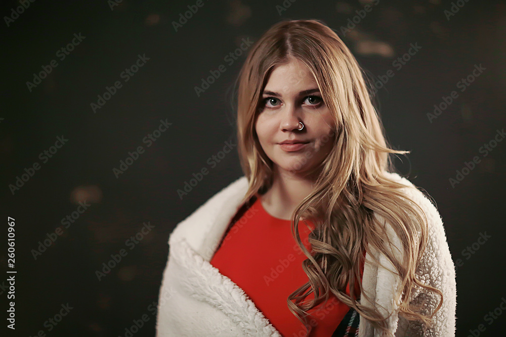Obraz premium girl portrait piercing nose / model blonde young posing with a ring in her nose, girl hipster