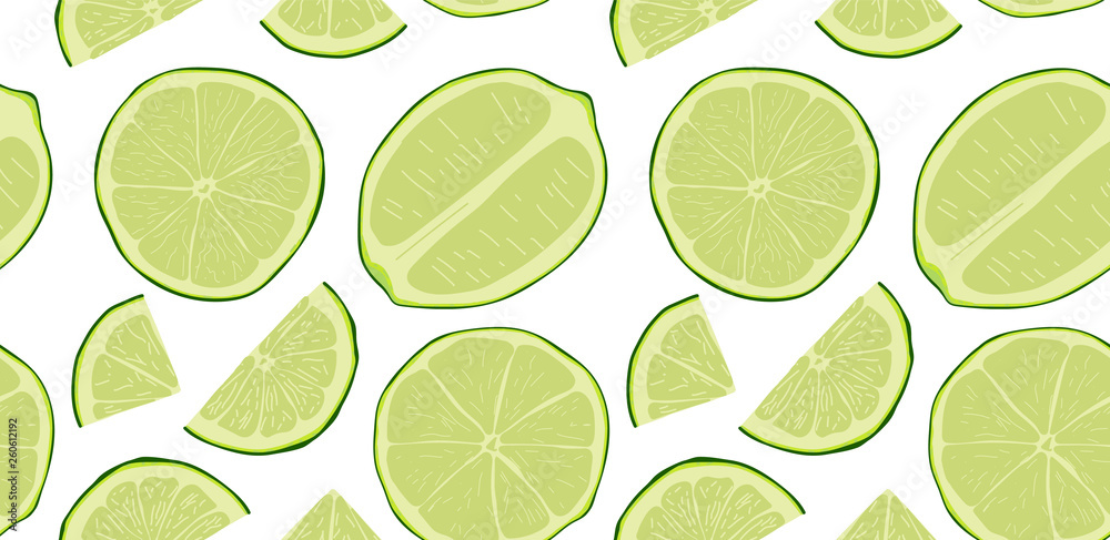 Sliced lime seamless pattern. Small parts. Vector illustration.